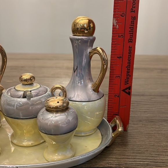 Vintage luster ware Japan condiment set on tray very good condition crown mark - Picture 2 of 14